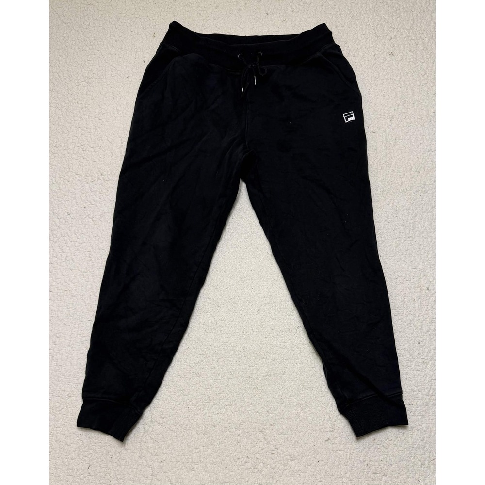 Fila Mens Pants Size L Sweatpants Black Fleece Solid Joggers Embroidered Logo